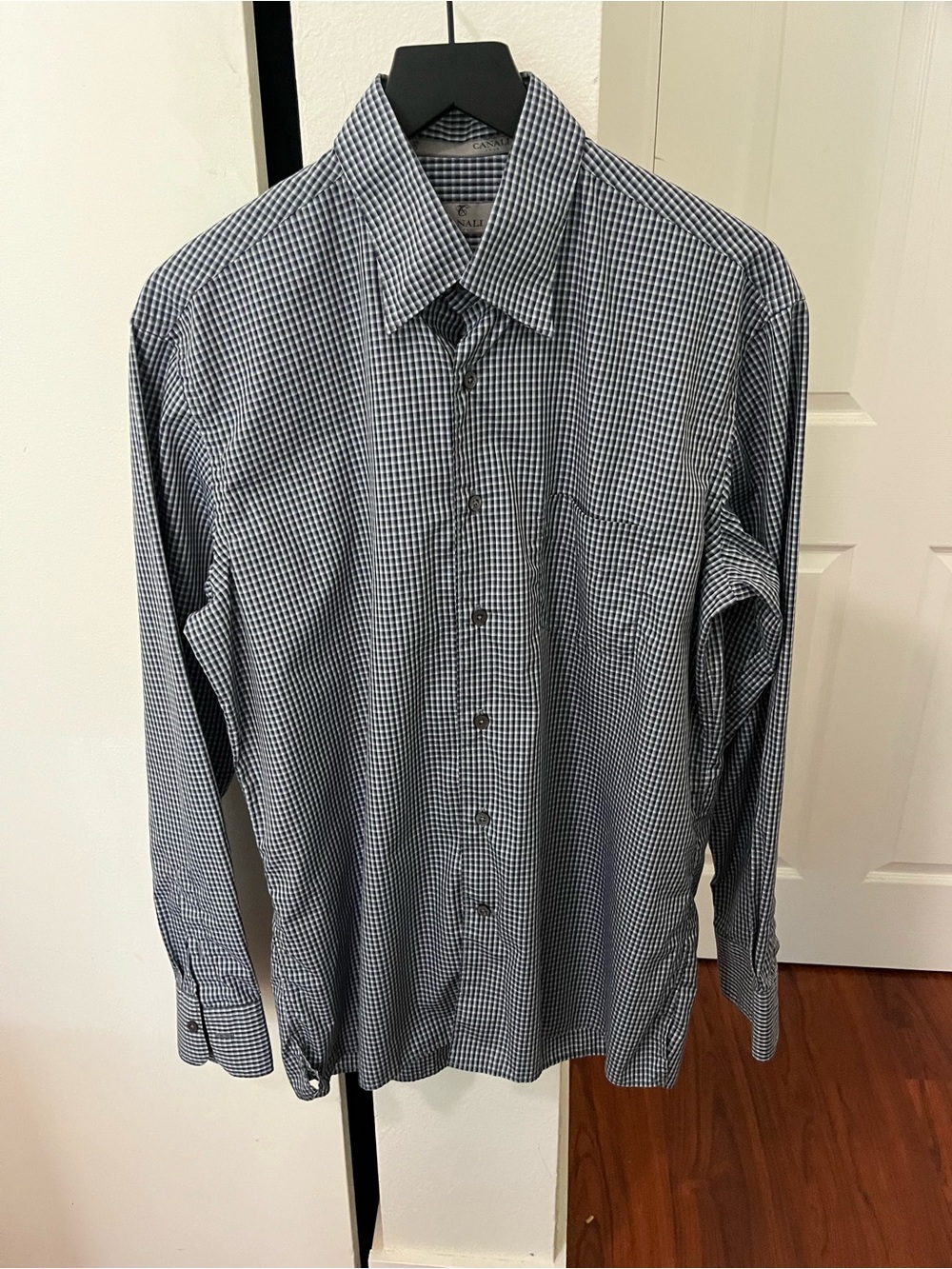 Canali Men's Navy and White Micro-Check Dress Shirt